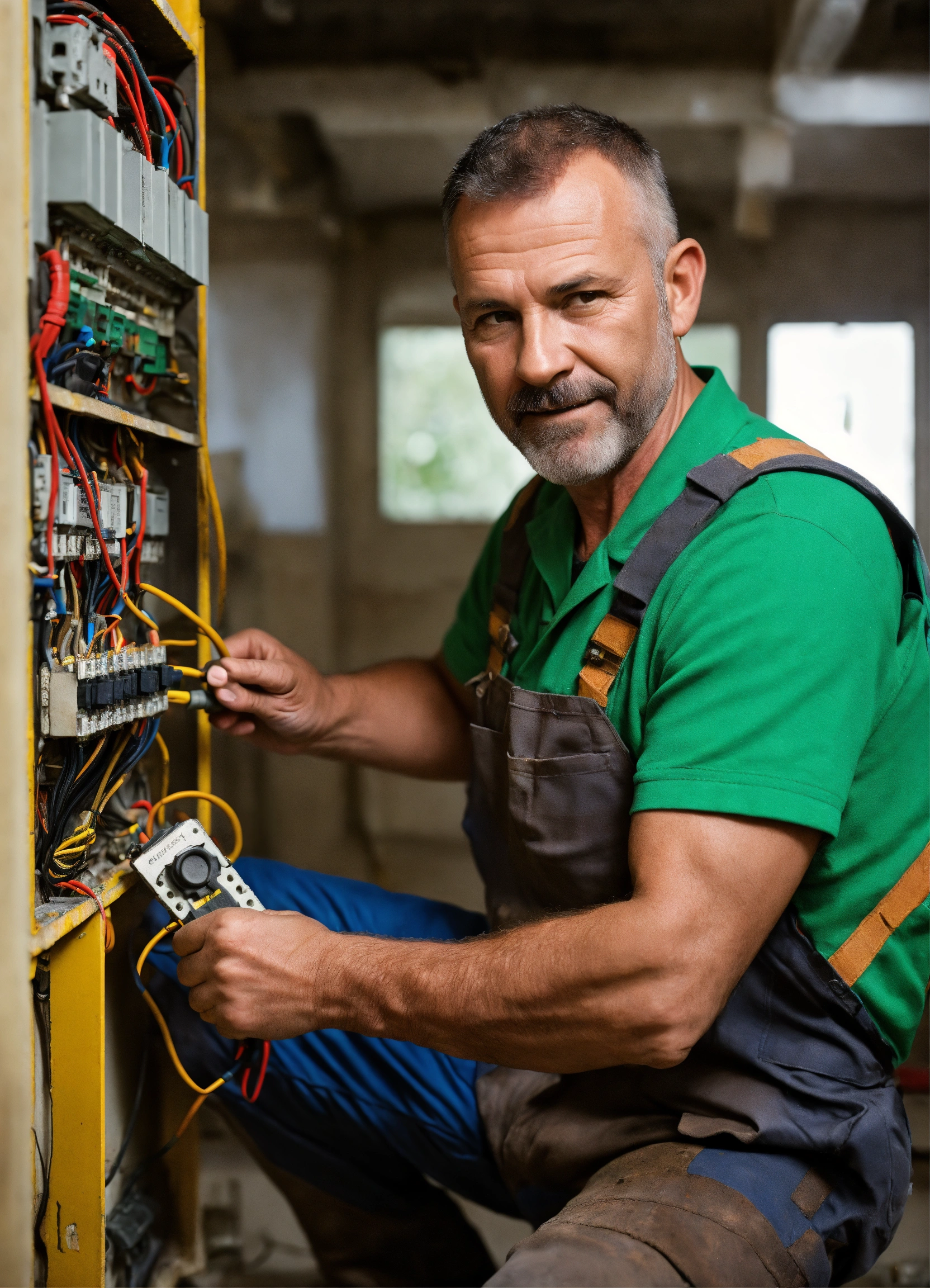 Electricista comprobando un cuadro.