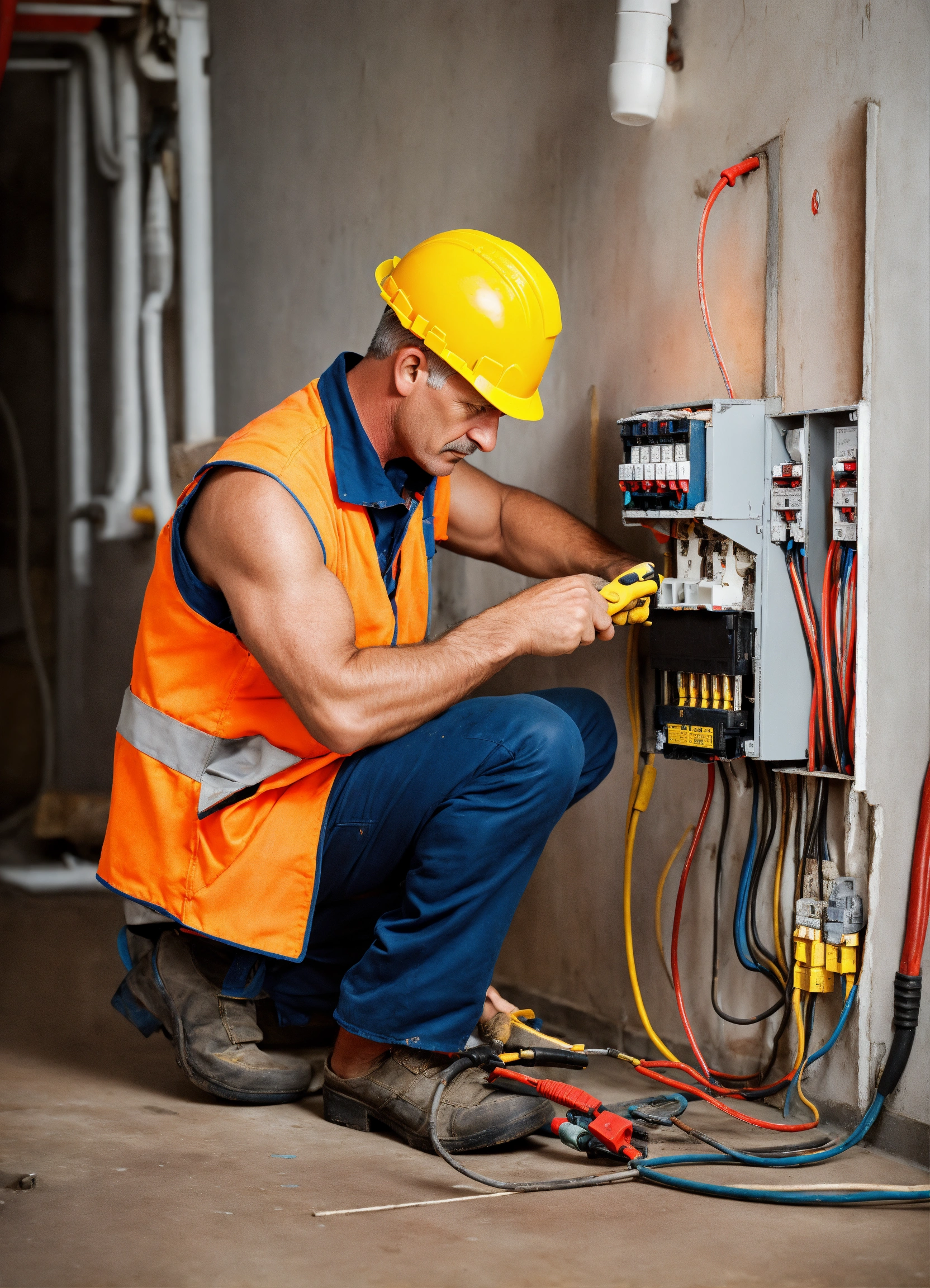 Electricista comprobando un cuadro de luz.